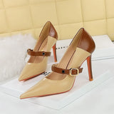 Breakj Retro High Heels Women's Shoes Ultra High Heel Light Tip Color One Word Belt Women's Single
