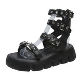 Sandals Woman Leather Low-heeled PU Rome Slides Fabric Hoof Heels Rubber Low Sandals Woman Leather Low-heeled Slides