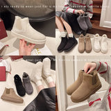 Winter New Snow Boots Women's Short-Soleum Sleeve Cylindrical Head Warm Plus Velvet Cotton Shoes Short