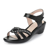 new fashion Woman sandals mother large size Flat leather Sandals slip comfort elderly Soft bottom