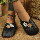 Breakj Hollowed-In-Caught People Hollow Flat-Soled Single-Shoe Female Flowers Breathable Shallow Mother Lazy Boat