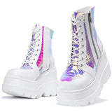 2021 Brand Platform Designer Goth Cool Motorcyle Women Boots Punk Street Zipper Elastic Band Black Ladies