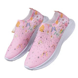 Breakj Women's Shoes Spring Breathable Sports Casual Shoes Water Drill Rainbow Shiny Flying Shoes Thick-Soled Running Women's
