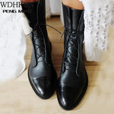 SHENGY Patent Leather British Style Flat Boots Black Pointed Toe Boots Handsome Motorcycle Boots Women's