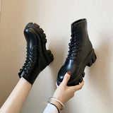 Botas Women Motorcycle Ankle Boots Wedges Female Lace Up Platforms Spring Black Leather Oxford Shoes Woman 2021 Botas
