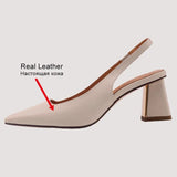 Size 33-40 Sandals Women 2023 Real Leather Close-Toe High Heels Summer Shoes For Women Chunky Heel Backsling