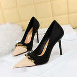 Breakj Banquet Women's Shoes With High Heel Light Color Pointed Metal Chain Decoration Fashion Single