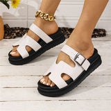 Breakj New Large-Size Slippers Women's Thick-Bottomed Buckle Solid Color Casual Cold