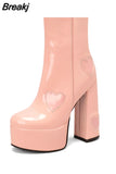 Platform Women Ankle Boots 2023 Antumn Winter Brand Design Heart Office Lady Comfy Women Modern Boots Shoes Bige Size
