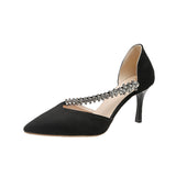 Breakj Red Water Diamond Velvet Hollow Banquet Fashion Shoes 2025 New Fine Heel Temperament Dress High Heels