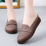 Breakj Hollow Baguging Slippers Women Wearing Beef Nair Flat In The Old Retro Mother Shoes Leather Cool Slippers