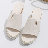Breakj Summer New Large-Size Women's Shoes Canvas Slippers Slope And Hemp Rope Thick-Bottom Denim Word