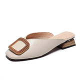 Designer Women Mules Pumps Sexy Buckle Wooden Block Heel Elegant Ladies Office Casual Shoes Party Women