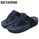 BEYARNEWomenshoes SummerFashion Genuine Leather Woman Non-slip Flip Flops Wedges Sandals FemalePlatform BeachShoes Free