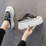 Half Slippers for Women 2024 Summer A New Style of Slip-on Mesh Breathable No Heel Thick Sole Small White