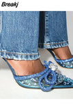Women Sandals Summer Transparent Shoes Luxury Crystal Bowknot Slippers High Heels Mules Slides Ladies Party Wedding