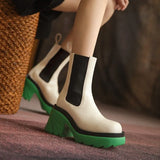 Trend High Heel Women BV Chelsea Boots Mixed-Color Slip-on Ladies Punk Ankle Boots Leisure PU Women Platform