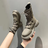 Breakj And Cool Korean Version Of Martin Boots Winter Plus Velvet 2025 New Knitted Elastic Socks Boots Showing Thin Skin Short