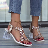Breakj Red Thick Heel Large-Size Sandals 2025 Summer New Women's Shoes PVC Water Drill Fashion