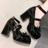 Women Pumps Mary Jane Lolita shoes Gothic Chunky High Heel Platform shoes Female Tied Cosplay Harajuku Black Shoes bows