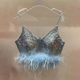 Sexy Solid Tank Tops For Women V Neck Sleeveless Patchwork Feathers Camis Female Summer Fashion Clothing Style
