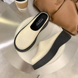 Breakj Platform Bottom Shoes Female Real Leather Skin Cool Drag High Heel Waterproof Table Slippers Summer Outside Slope Heel Head Half