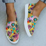 Graffiti Women Flat Shoes Shallow Thick Bottom Casual Canvas Female Footwear Spring Slip On Women's Shoes Plus Size