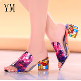 2020 New Colorful Rhinestone Crystals Heels Peep Toe Summer Women's Shoes Woman Sandals Slippers Large sizes