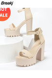 Heels Sandals For Women 2023 Summer Buckle Strap Thick Heels Sandals Simply Casual Comfort Walking Green Heels
