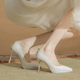 Fine Sparkling Water Diamond Advanced Sense Waterproof Platform Pointed Fine Heel High Heels Bridesmaid Shoes Are Not Tired Foot Wedding Shoes