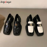Heel Loafer Shoes for Women Lolita Contrast Color Pumps Women Chunky Heel Slip-on Leather Shoes British style