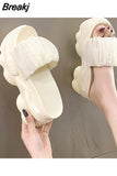 Casual Shoes Woman 2023 On A Wedge Platform Pantofle Heeled Mules Luxury New Soft High Flat Fashion PU Slides