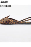 Women Pointed Toe Flat Sandals Shoes 2023 Without Heels Leopard Print Ladies Brand Casual Slingback Woman Flats low