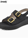 Size 34-40 Women Sandals Buckle Real Leather Low Heels Shoes For Women Rome Wedge Platform Sandalias Casual Office