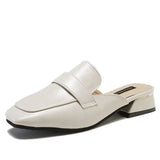 Breakj Drag Female Spring 2023 New British Wind Square Head Head Half Drag Skin Face Low Heel Lazy Slippers Female Small White