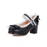 Lace Edge Lolita Shoes Women High Heels Non-Slip Straps Bow Cute Girls Princess Party Pumps Japan Students Cosplay Plus