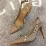 Breakj Rivets Thin Heel Non-Tiring High-Heeled Shoes Women 2025 Summer New Pointed Single Shoes Outside Wearing Empty Sandals Behind The