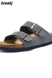 New Summer Beach Holiday Women Cork Slipper Casual Buckle Non-slip Outside Nubuck Leather Slides