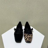 Women's Shoes 2025 Spring New Word With Horse Leopard Print Square Flat Shoes European Goods Shallow Single