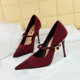 Breakj Korean Version Of Fashion Banquet High Heels Women's Shoes With Light Corduroy Stitching Pointed One Word Belt Single