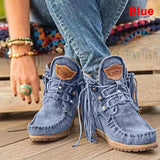 Women Ankle Boots Retro Medieval Faux Suede Leather Tassel Short Boot Round Toe Western Cowboy Boots Casual Shoes Size
