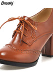 Office Ladies woman shoes Big Size 43 Round Toe Solid Vintage Cross-tied Spike Heels Fashion