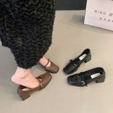 Breakj Thick Heel Night Night Shoes French Shoes Women's Shoes 2024 New Spring And Fall Black Mary Jane Small Leather