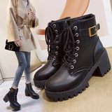 Breakj Boots 2023 Autumn And Winter New Single Boots With Black Round Head And High Belt Buckle Women's Short
