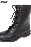 New Winter Women Buckle Motorcycle Boots British Style Gothic Punk Low Heel Black Botas Mujer Shoe Plus