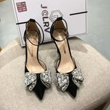 Breakj Version Of The Fashion Bow Water Drill High Heel 2025 New Four-Season Tip Fine Heel Single Shoes Elegant Women's