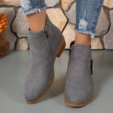 Breakj New Women's Boots Round Head Zipper Coarse And Ladies Leather Boots Large Fashion Fashion