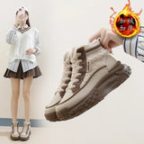 Breakj Velvet High Top Casual Shoes Female 2024 Winter New Student Ins Korean Version Warm Casual Platform Cotton Shoes