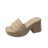 Breakj Summer New Thick-Bottomed Slippers Women's Thick Heel Square Head Fashion Wearing High Heel One-Word
