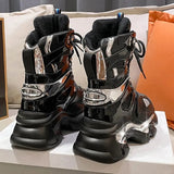 Fashion Women Chunky Platform Motorcycle Boots 2023 Lace Up Thick Bottom Ankle Botas Mujer High Top Punk Sneaker
